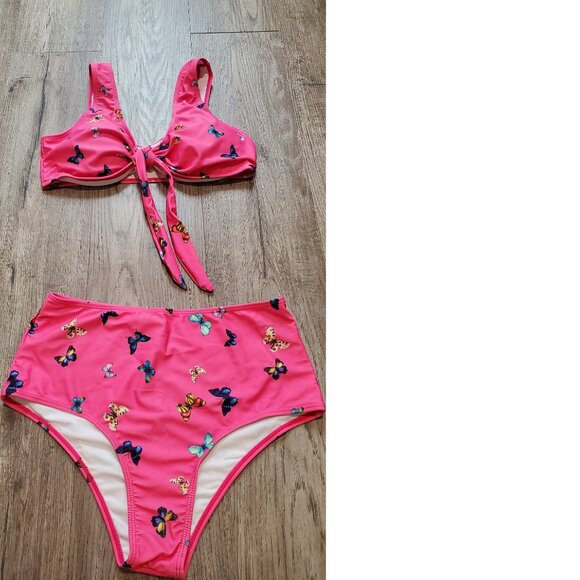 Shein Pink Butterfly Knot Bikini Swimsuit 0X - Picture 4 of 6